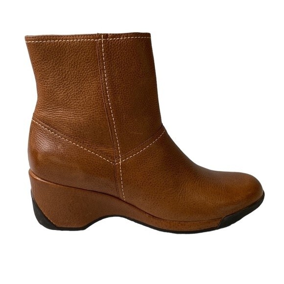 Nurture Grant Honey Brown Leather Boot Zip Ankle Bootie Wedge Heel Classy Neutra - Picture 2 of 16